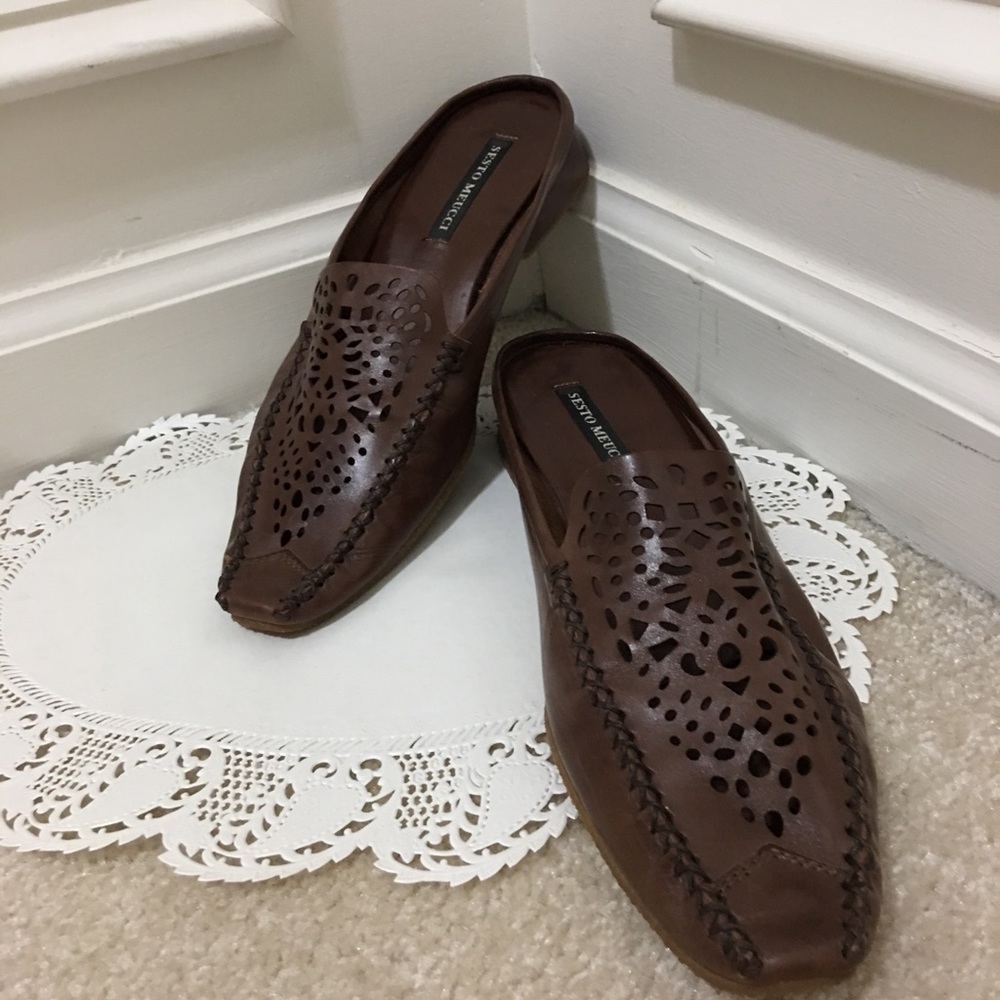 Sesto Meucci Dark Brown Leather Mules
